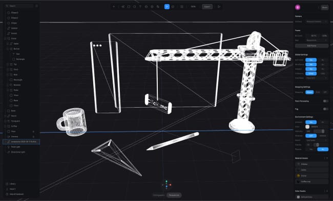 WIP of the modeling of a crane and interface components in Spline