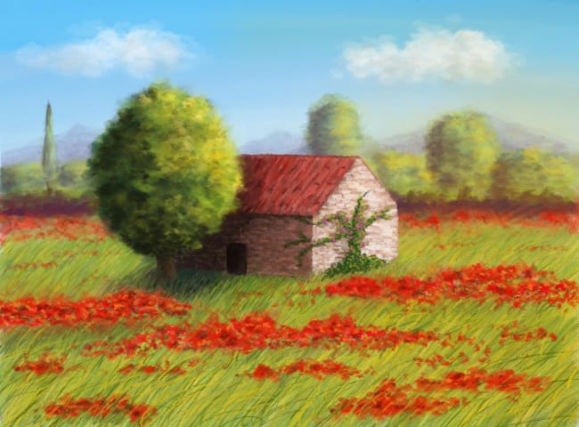 Procreate painting of a poppy field