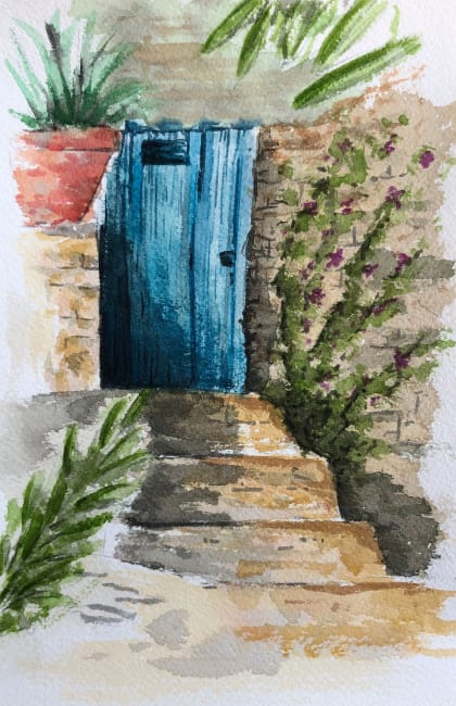 Watercolor blue door